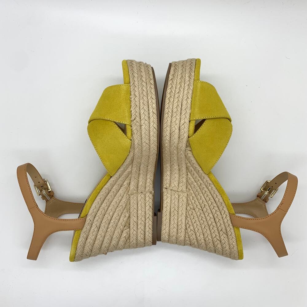 Nine West Dane Multi Suede Sandals Size 9M NIB Mustard Yellow Espadrille Wedge - Picture 7 of 10